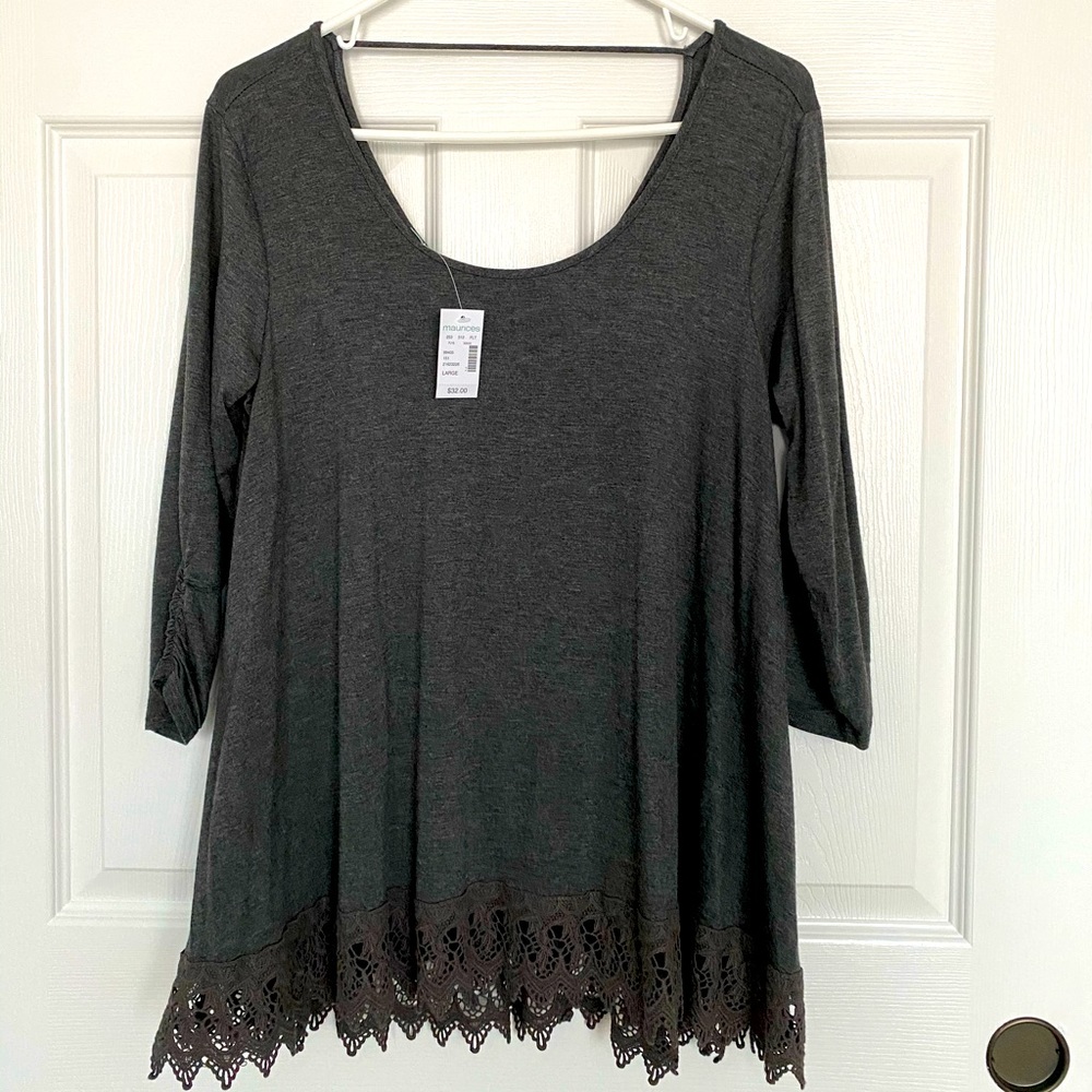 NWT Maurice’s Grey Scoop Neck Shirt, Sz L